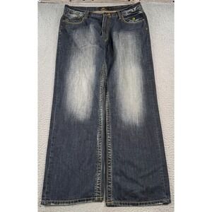 Akademiks Jeans Men's 38x31 Blue Dark Wash Faded Denim Wide Leg Skater Y2K
